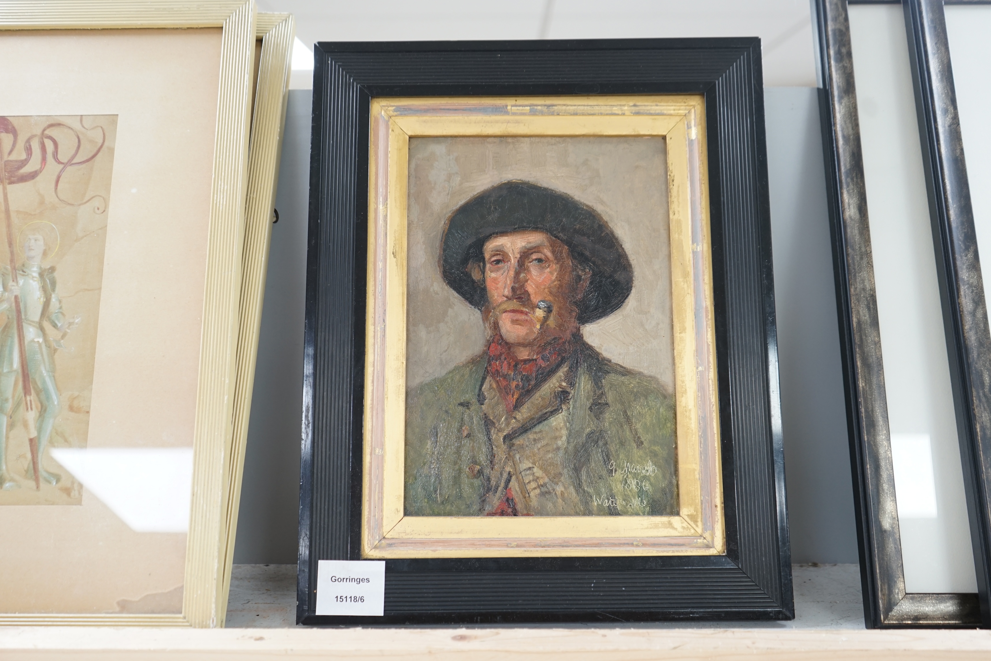 Late 19th century, English School, oil on canvas, Portrait of a man smoking a pipe, dated 9th March 1886, indistinctly inscribed, 24 x 16.5cm. Condition - fair to good